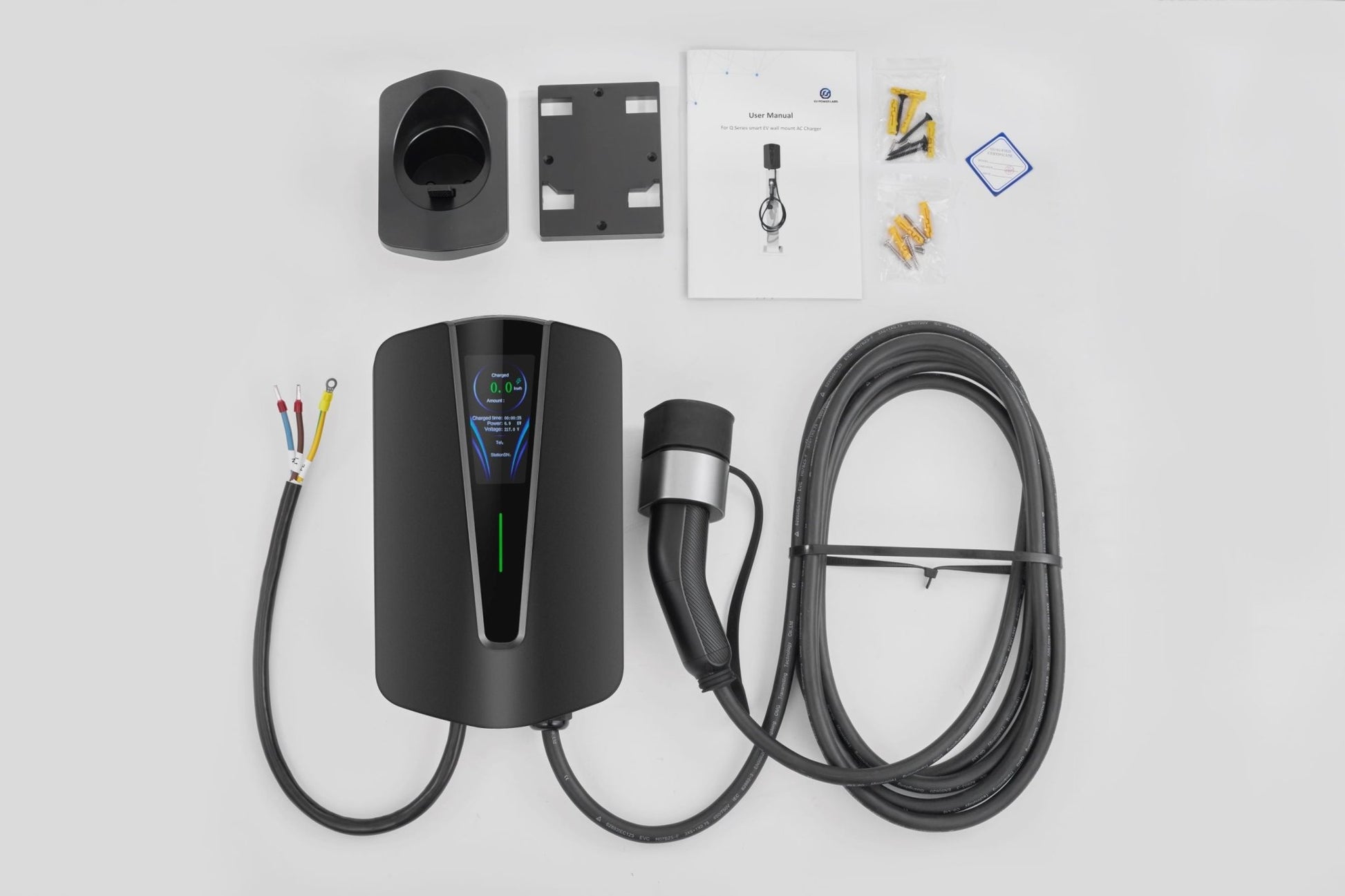 Type 2 Smart Wall Mount EV Charger W/ 4.3 - Inch LED Screen | 7/11/22KW - Ev Power Labs