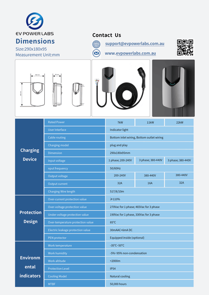 Type 2 Wall Mount EV Charger | 7/11/22KW - Ev Power Labs